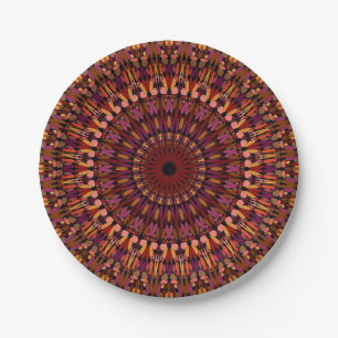 Assiettes En Carton Conception de mandala marron floral