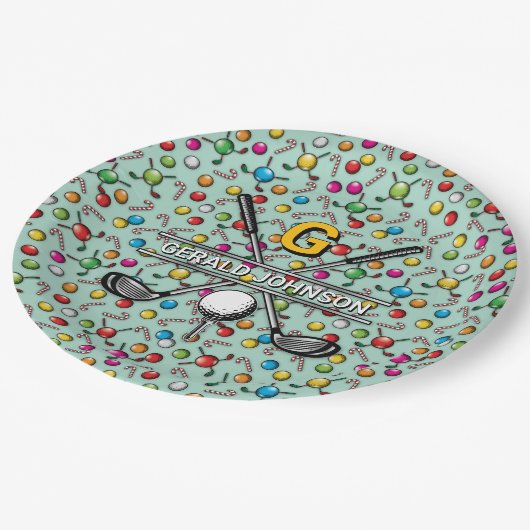 Assiettes En Carton Conception de monogramme de golf sur mesure (Angle)