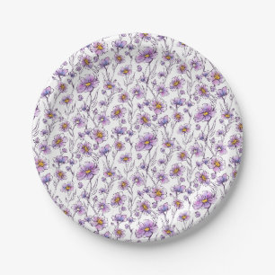 Assiettes En Carton Conception de motif botanique de fleur sauvage vio