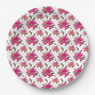 Assiettes En Carton Conception de motif floral Fleurs roses