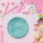 Assiettes En Carton Conception de papier marbré Aqua (Fête)