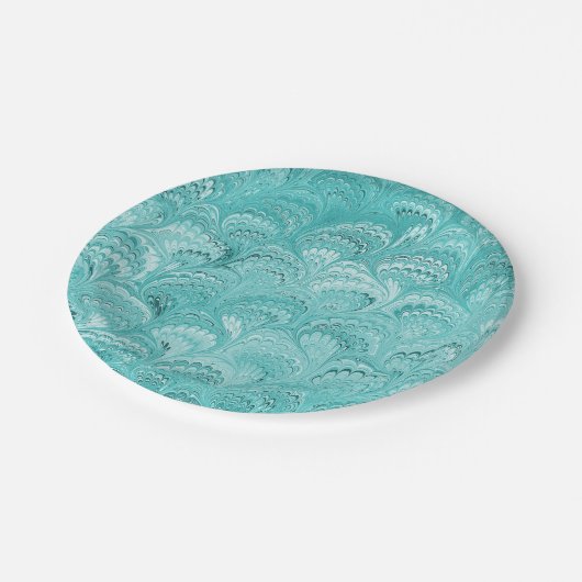 Assiettes En Carton Conception de papier marbré Aqua (Angle)