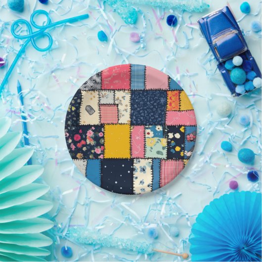 Assiettes En Carton Conception de Patchwork adorable, Motif Joueur (Fête)