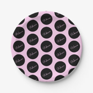 Assiettes En Carton Conception de points noirs et roses rétro-modernes