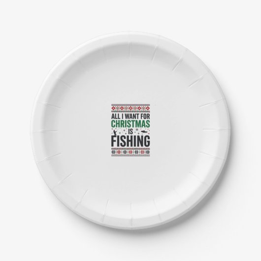 Assiettes En Carton Conception de pull moche de pêche à Noël (Devant)
