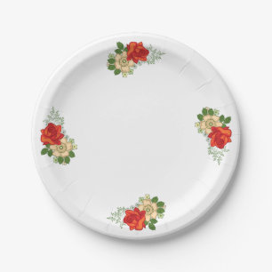 Assiettes En Carton Conception de rose rouge et de pâquerettes