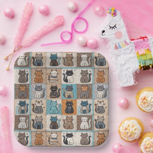 Assiettes En Carton Conception de surface composée de chats (Fête)