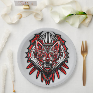 Assiettes En Carton Conception de totem tribal Haida Loup