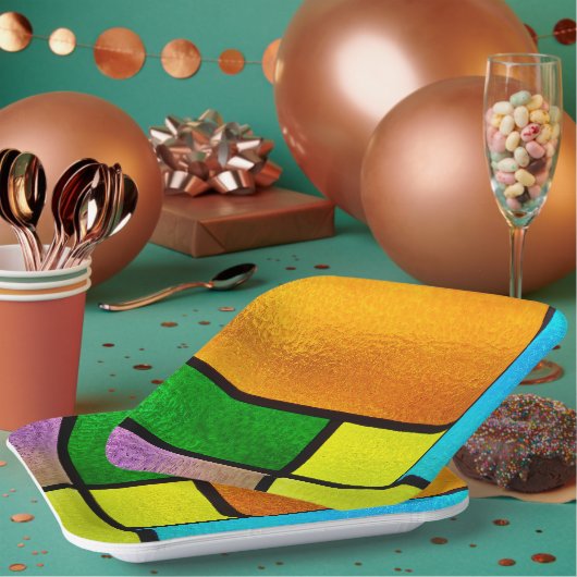 Assiettes En Carton Conception de vitrail coloré (Multi)