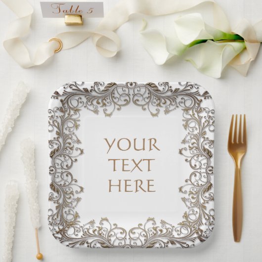 Assiettes En Carton Conception Décorative Or Votre Propre  (Mariage)