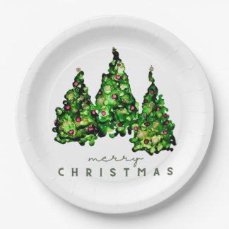 Assiettes En Carton Conception d'encre d'alcool Fête de Noël Arbre de