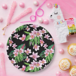 Assiettes En Carton Conception d'orchidées à l'aquarelle 27  