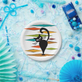 Assiettes En Carton Conception du chat noir du milieu du siècle (Fête)