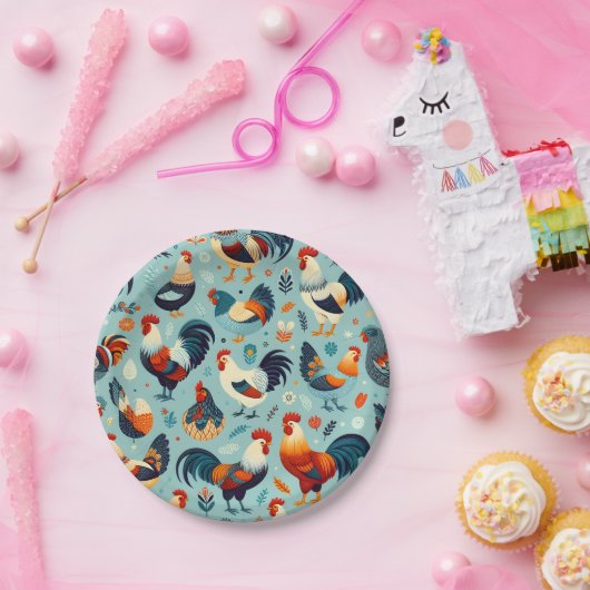 Assiettes En Carton Conception du poulet et du coq (Fête)
