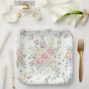 Assiettes En Carton Conception élégante de plaque en papier floral aqu
