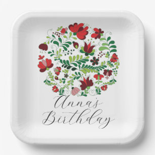 Assiettes En Carton Conception florale personnalisée de nom de bébé