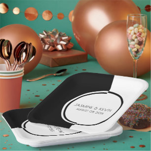 Assiettes En Carton Conception géométrique moderne blanc et noir