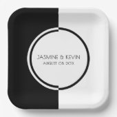 Assiettes En Carton Conception géométrique moderne blanc et noir (Recto)