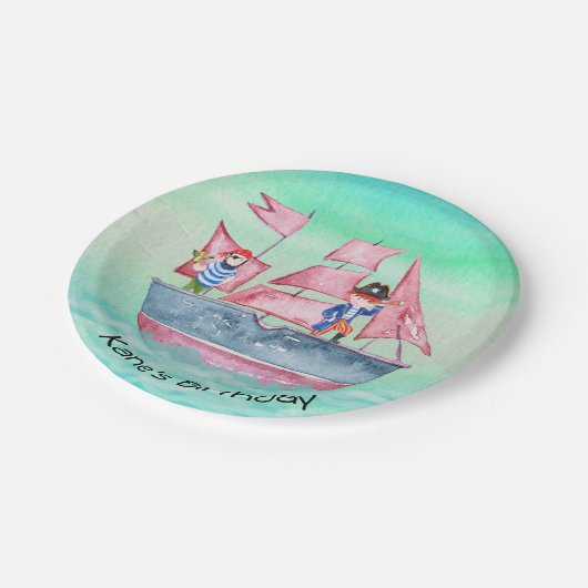 Assiettes En Carton Conception pirate avec navire et pirates (Angle)
