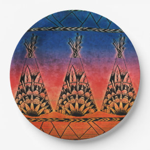 Assiettes En Carton Conception tribale colorée de Boho d'art de