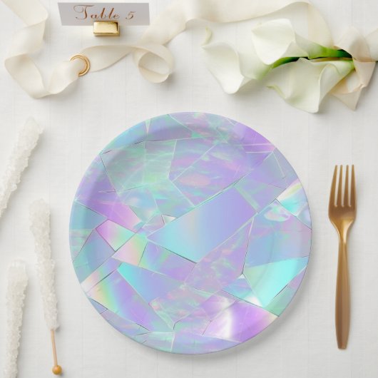 Assiettes En Carton Conception turquoise et violette Iridescente (Mariage)