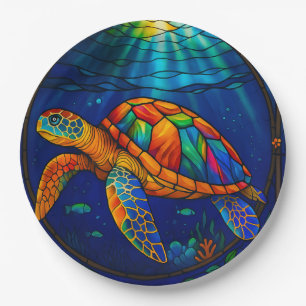 Assiettes En Carton Conception vibrante de tortue marine en verre colo