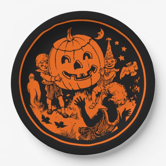 Assiettes En Carton Conception Vintage d'Halloween (Devant)