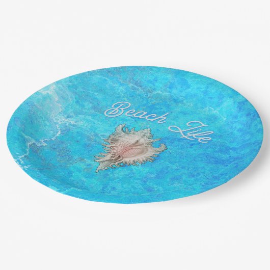 Assiettes En Carton Conch Shell "Beach Life"  (Angle)