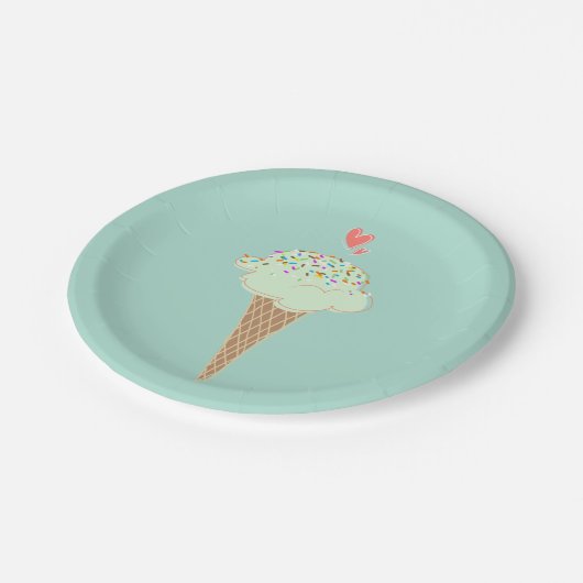 Assiettes En Carton Cône crème glacée à la menthe (Angle)