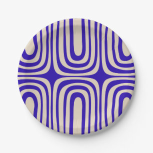Assiettes En Carton Confaab Abstrait Boho MidCentury bleu Cobalt