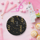 Assiettes En Carton Confetti Black Gold Celebration Moderne Chic Fun (Fête)