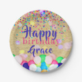 Assiettes En Carton Confetti Coloré Et Ballons Joyeux Anniversaire (Devant)
