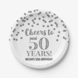 Assiettes En Carton Confetti d'argent brille jusqu'à 50 ans d'anniver