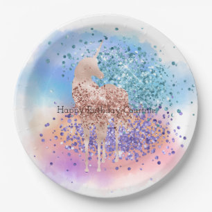 Assiettes En Carton Confetti de Parties scintillant d'eau violette de 
