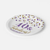 Assiettes En Carton Confetti d'or mauve 40 et fabuleux anniversaire (Angle)