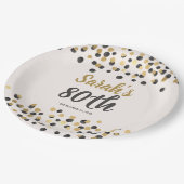 Assiettes En Carton Confetti d'or noir 80e anniversaire (Angle)