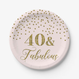 Assiettes En Carton Confetti d'or noir rose 40e anniversaire