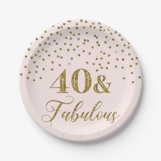 Assiettes En Carton Confetti d'or noir rose 40e anniversaire (Devant)