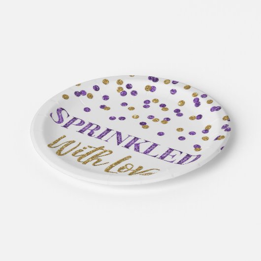 Assiettes En Carton Confetti d'or pourpre parsemé d'amour (Angle)