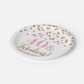 Assiettes En Carton Confetti d'or rose 40 et fabuleux anniversaire (Angle)