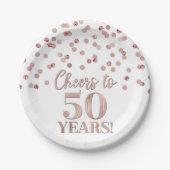 Assiettes En Carton Confetti d'or Rose, 50 ans d'anniversaire (Devant)