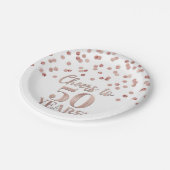 Assiettes En Carton Confetti d'or Rose, 50 ans d'anniversaire (Angle)