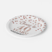Assiettes En Carton Confetti d'or Rose à 40 ans d'anniversaire (Angle)
