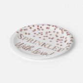 Assiettes En Carton Confetti d'or Rose parsemé d'amour (Angle)