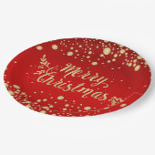 Assiettes En Carton confetti d'or sur rouge Joyeux Noël (Angle)