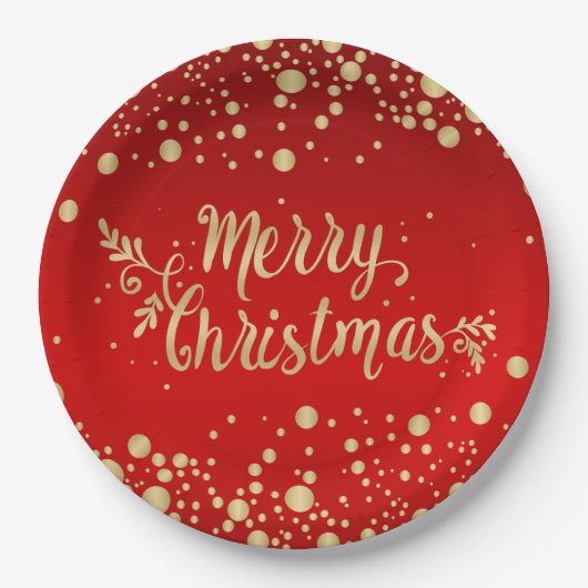 Assiettes En Carton confetti d'or sur rouge Joyeux Noël (Devant)
