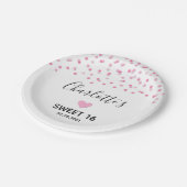 Assiettes En Carton Confetti Doux rose 16 Anniversaire (Angle)