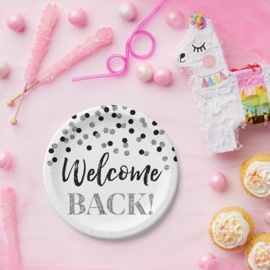 Assiettes En Carton Confetti en argent noir Bienvenue Plaques en papie (Fête)