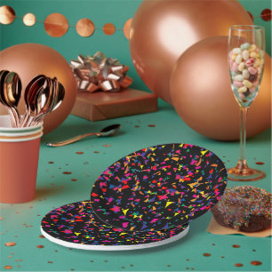 Assiettes En Carton Confetti en chute - Couleurs arc-en-ciel sur noir
