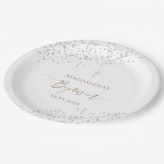 Assiettes En Carton confetti parties scintillant conception Baptême (Angle)
